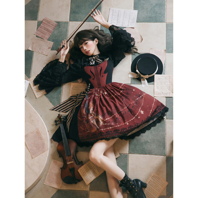 弦楽器の挿絵クラシカルワンピース[2026年2月上旬-3月上旬発送予定]