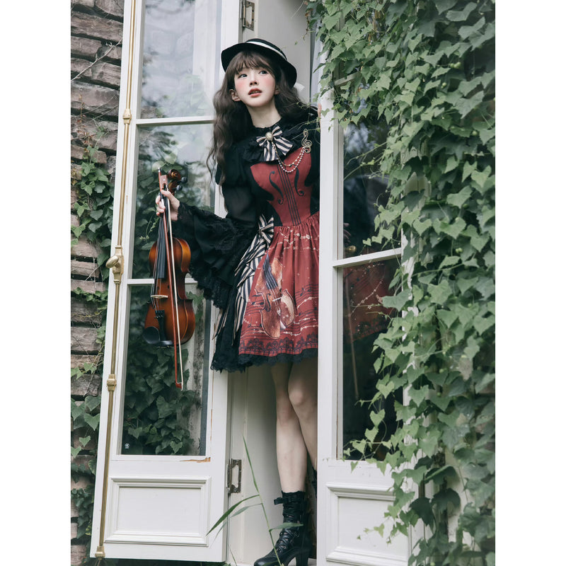 弦楽器の挿絵クラシカルワンピース[2026年2月上旬-3月上旬発送予定]