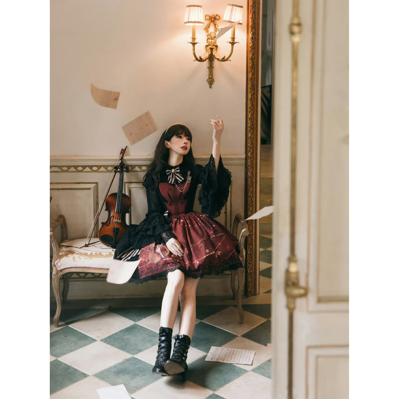 弦楽器の挿絵クラシカルワンピース[2026年2月上旬-3月上旬発送予定]