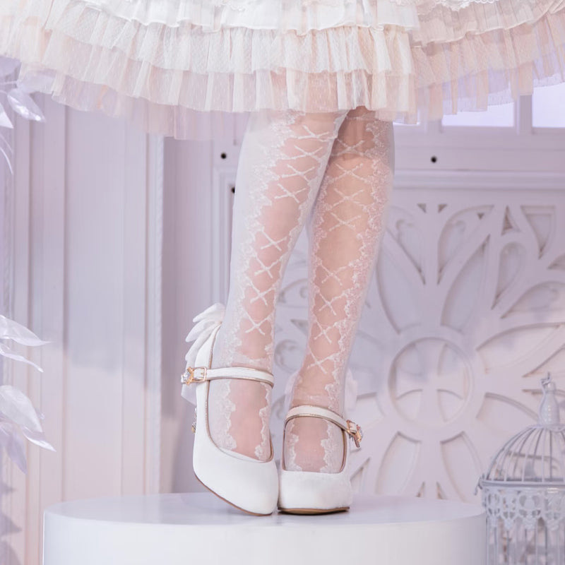 Jewel and Ribbon High Heeled Pumps - Off White × Gold[2026年2月上旬-3月上旬発送予定]
