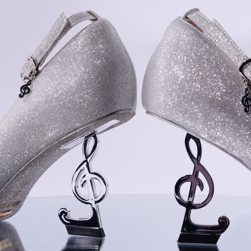 Musical Note Pointed High Heeled Pumps - Silver[2026年2月上旬-3月上旬発送予定]
