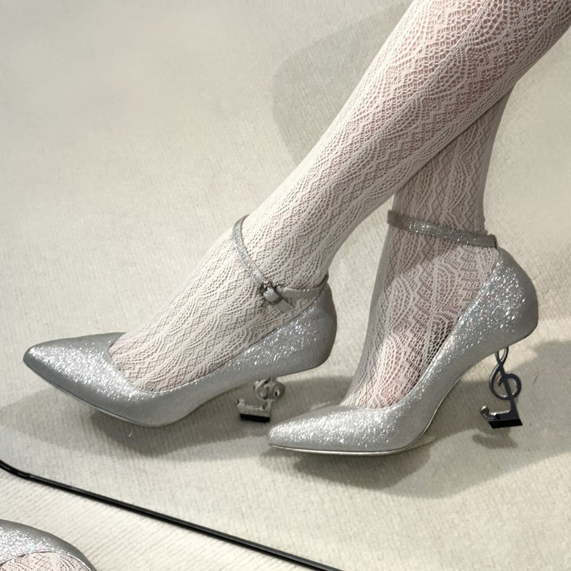 Musical Note Pointed High Heeled Pumps - Silver[2026年2月上旬-3月上旬発送予定]