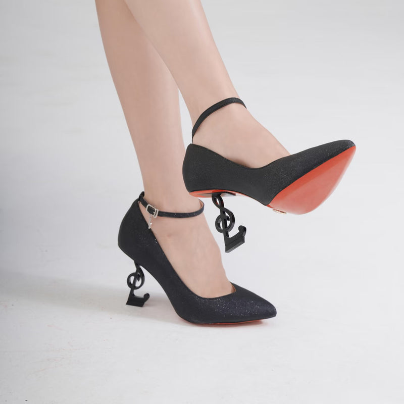 Musical Note Pointed High Heeled Pumps - Black[2026年2月上旬-3月上旬発送予定]