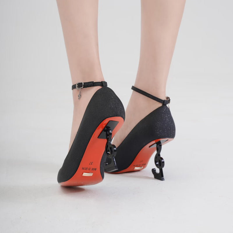 Musical Note Pointed High Heeled Pumps - Black[2026年2月上旬-3月上旬発送予定]