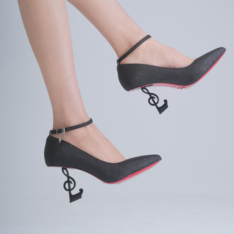 Musical Note Pointed High Heeled Pumps - Black[2026年2月上旬-3月上旬発送予定]