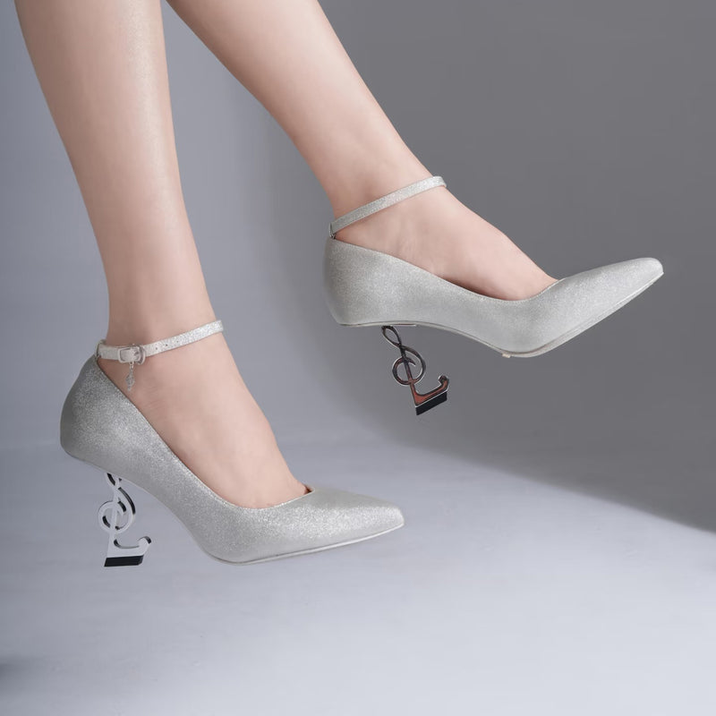 Musical Note Pointed High Heeled Pumps - Silver[2026年2月上旬-3月上旬発送予定]