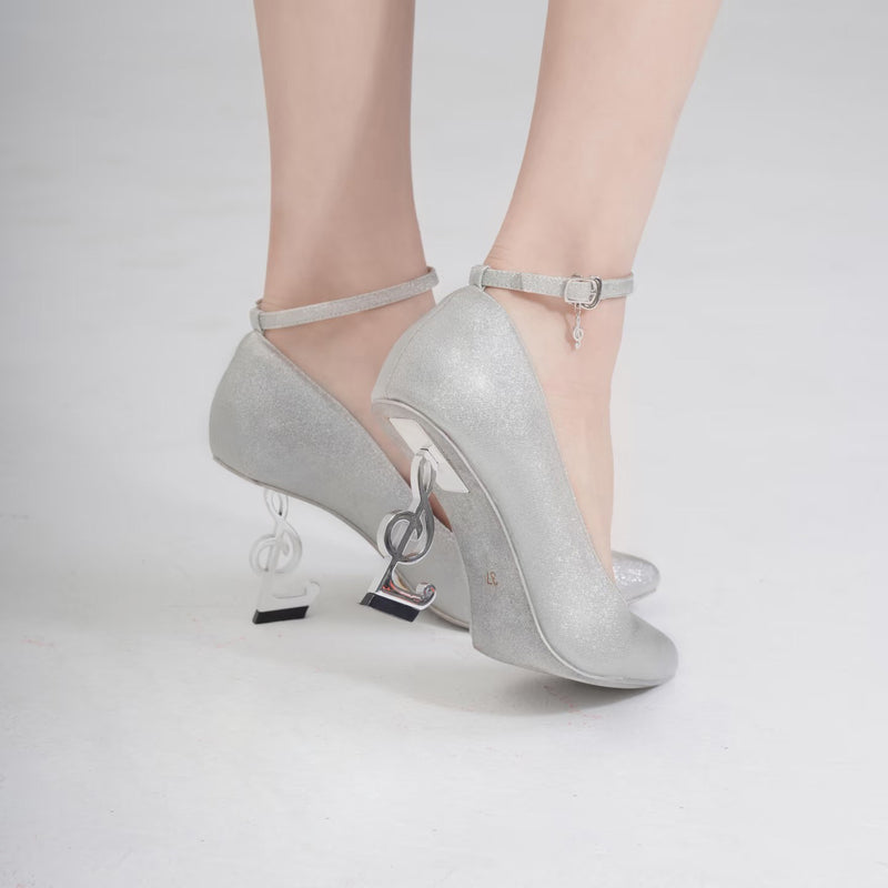 Musical Note Pointed High Heeled Pumps - Silver[2026年2月上旬-3月上旬発送予定]