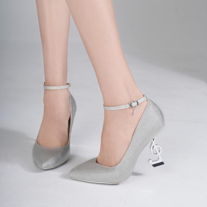 Musical Note Pointed High Heeled Pumps - Silver[2026年2月上旬-3月上旬発送予定]