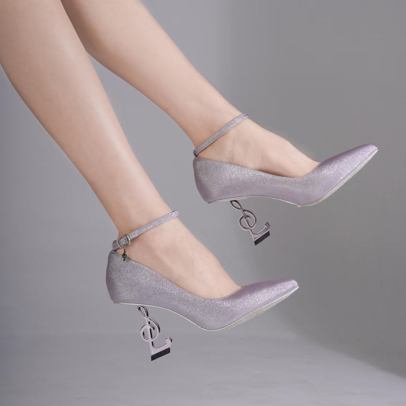 Musical Note Pointed High Heeled Pumps - Light Purple[2026年2月上旬-3月上旬発送予定]