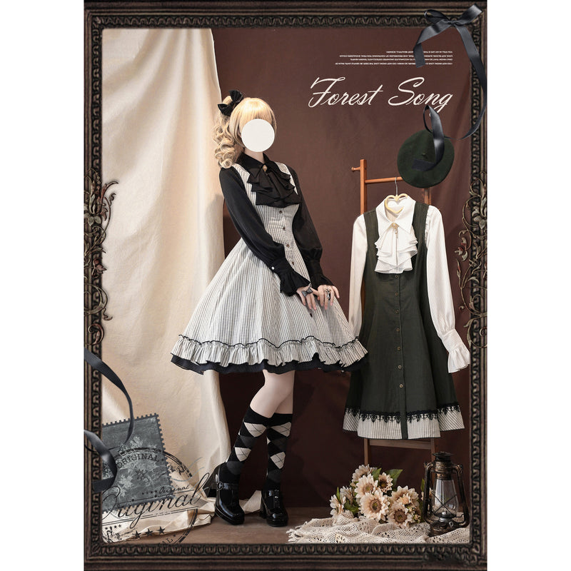 濃紺の縦縞クラシカルジャンパースカート - ミドル丈[2025年12月下旬-2026年1月下旬発送予定]