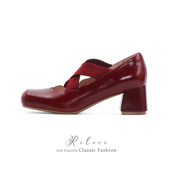 Releve Cross Strap Heel Pumps - Dark Red[2026年2月上旬-3月上旬発送予定]