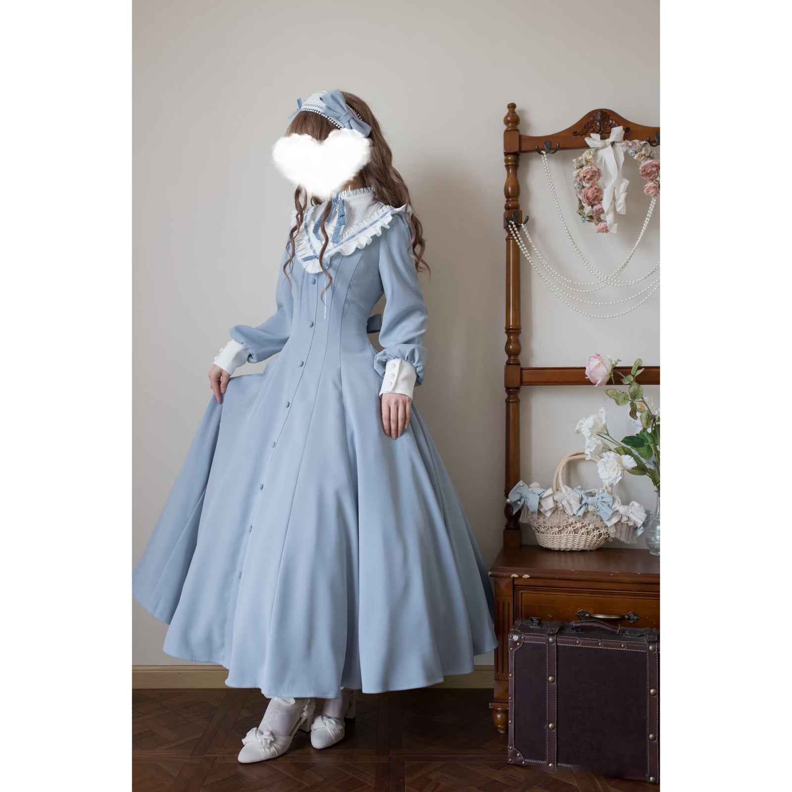 公爵婦人のショートジャケットとクラシカルワンピース - Light Blue