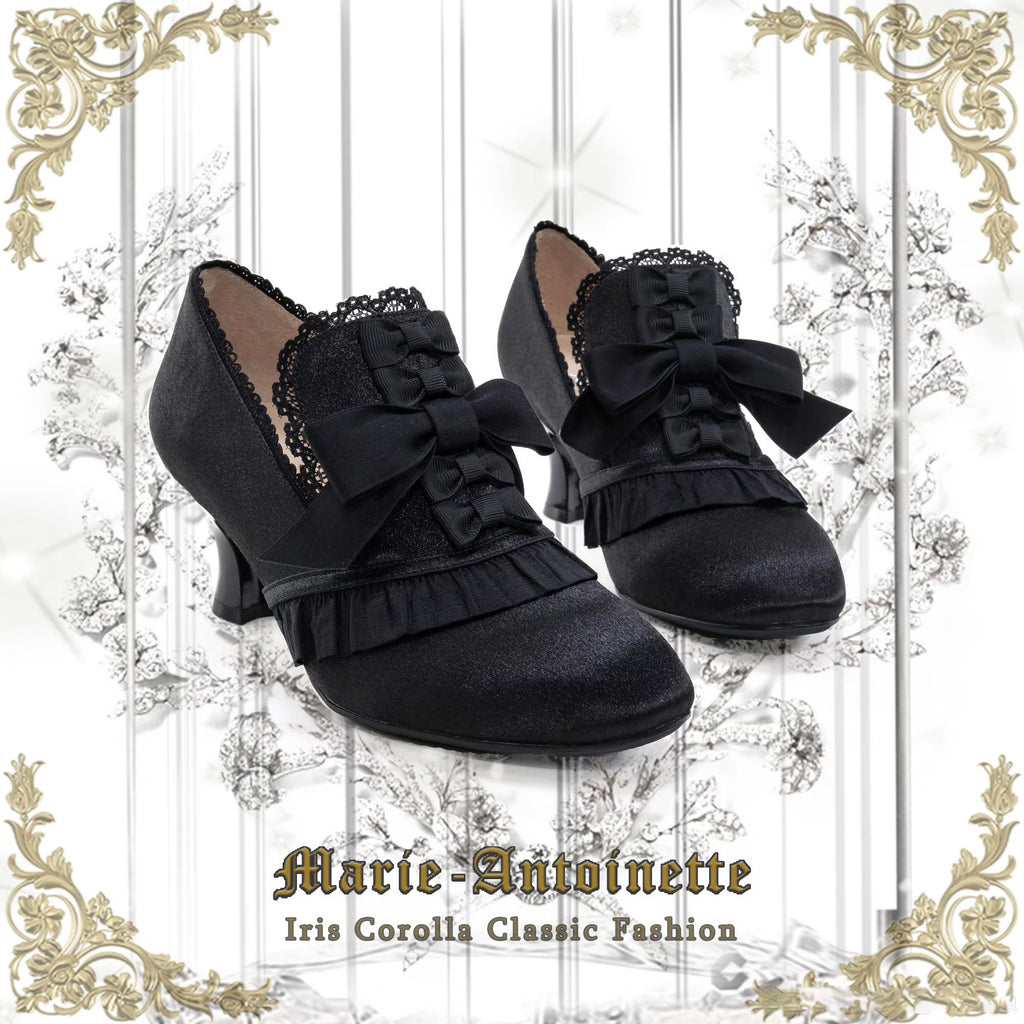 Marie Antoinette Satin Ribbon Heel Pumps - Black Diamond[2026年5月