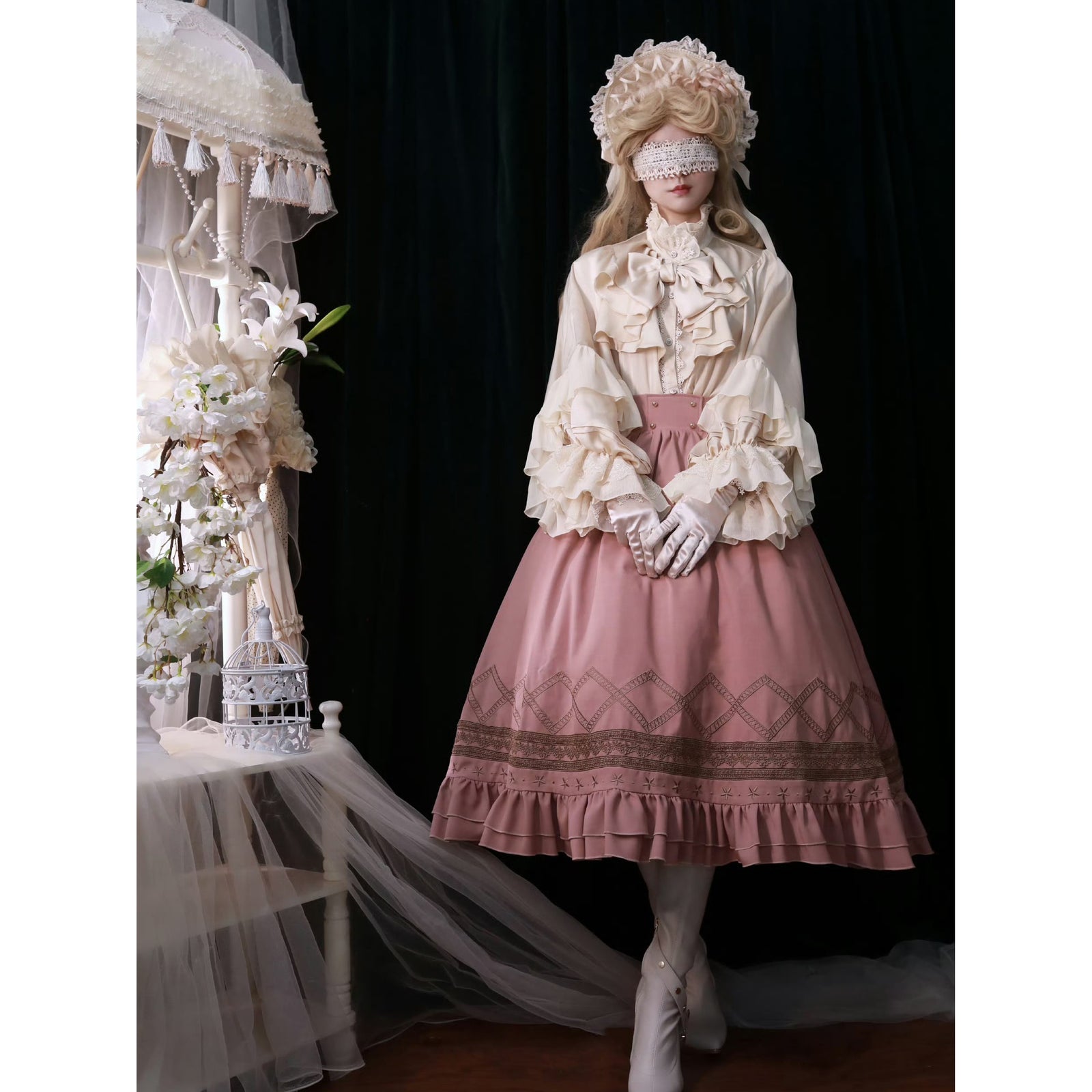 灰桃の幾何学刺繍コルセットスカート – ManusMachina 