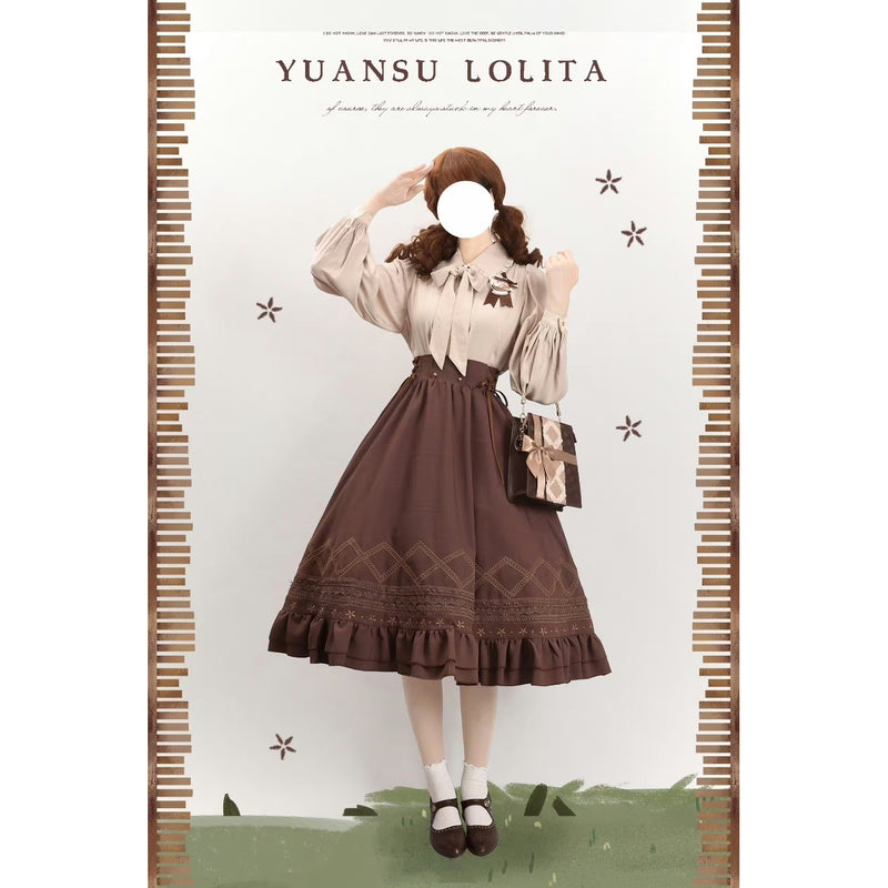 灰茶の幾何学刺繍コルセットスカート