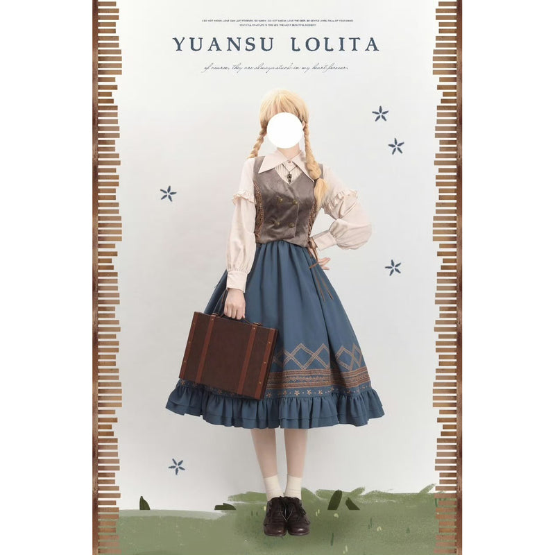 灰青の幾何学刺繍コルセットスカート – ManusMachina