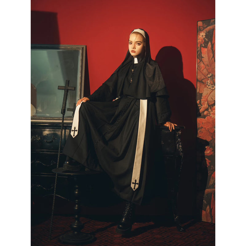神父の十字架ゴシックロングワンピースとショールとストラ - Black[2025年12月上旬-12月下旬発送予定]