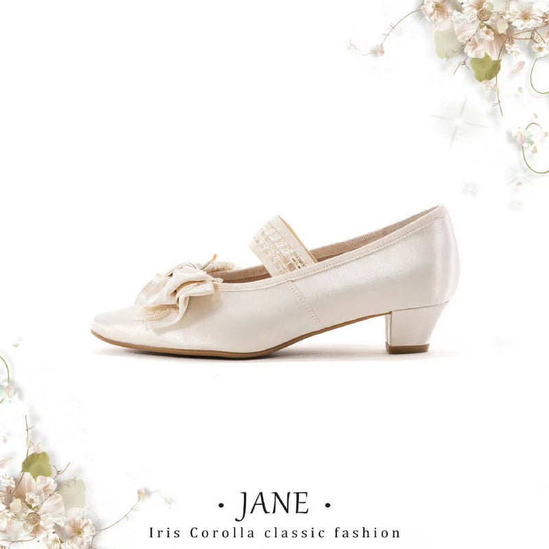 Satin Ribbon Low Heel Pumps - Ivory[2025年7月上旬-8月上旬発送予定]
