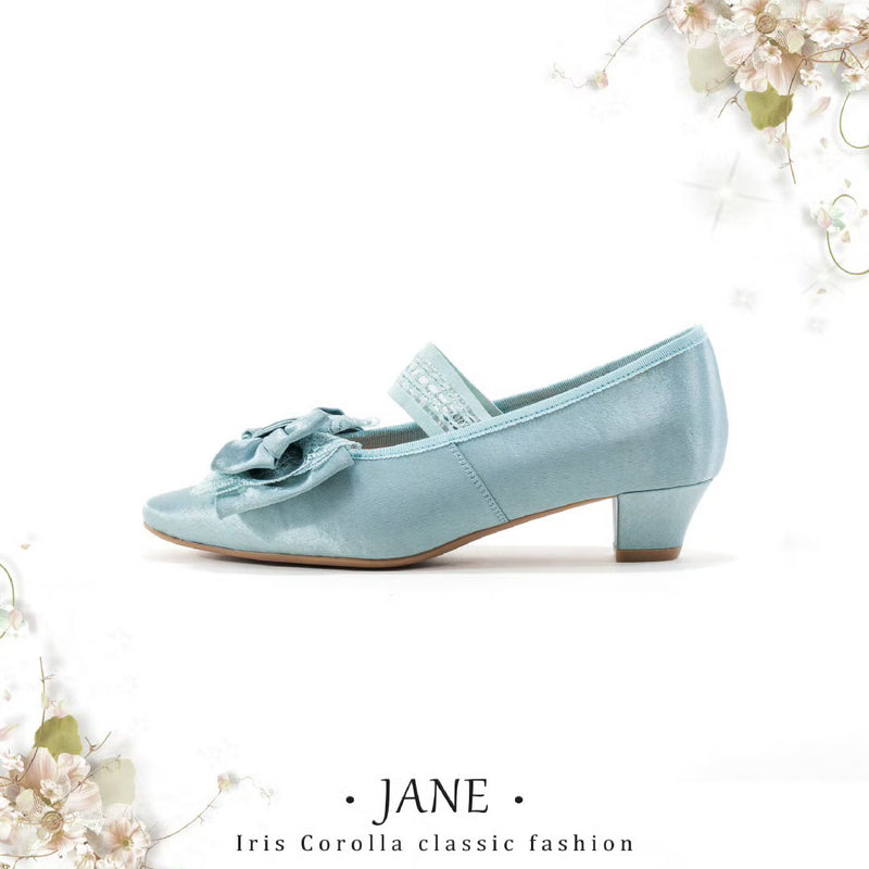 Satin Ribbon Low Heel Pumps - Turquoise[2025年7月上旬-8月上旬発送予定]