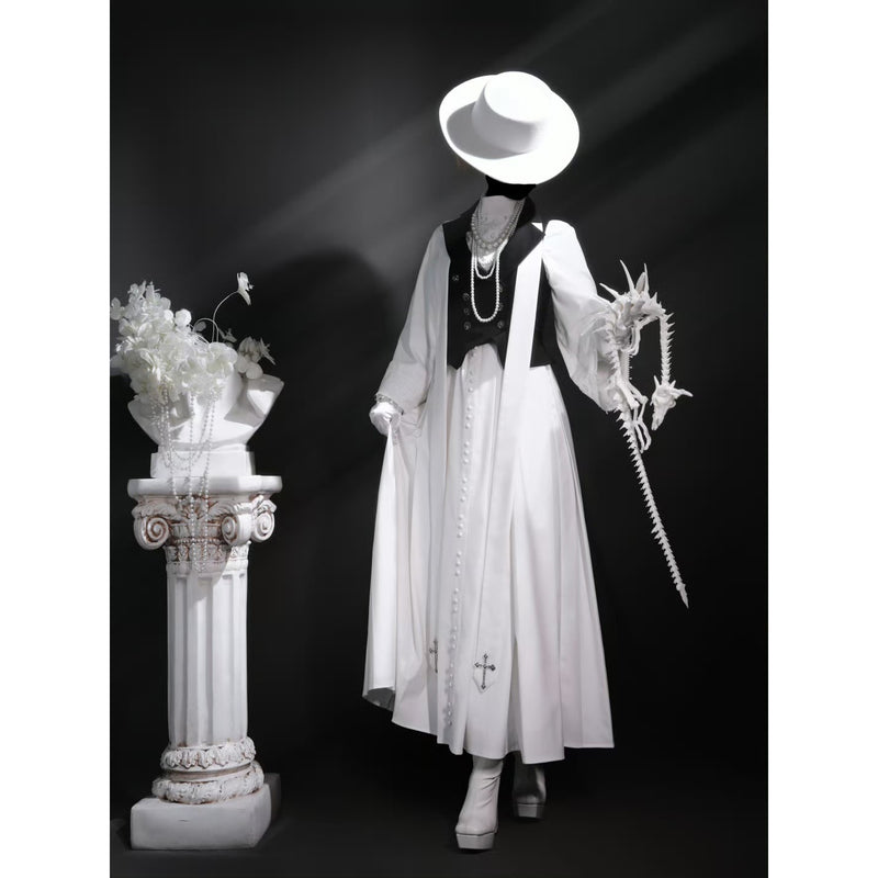 神父の十字架ゴシックロングワンピースとショールとストラ - White[2025年12月上旬-12月下旬発送予定]