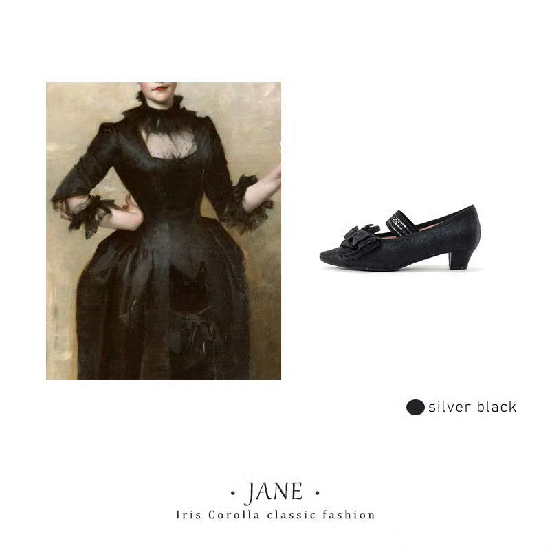 Satin Ribbon Low Heel Pumps - Silver Black[2025年7月上旬-8月上旬発送予定]