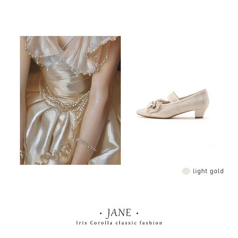 Satin Ribbon Low Heel Pumps - Light Gold[2025年7月上旬-8月上旬発送予定]
