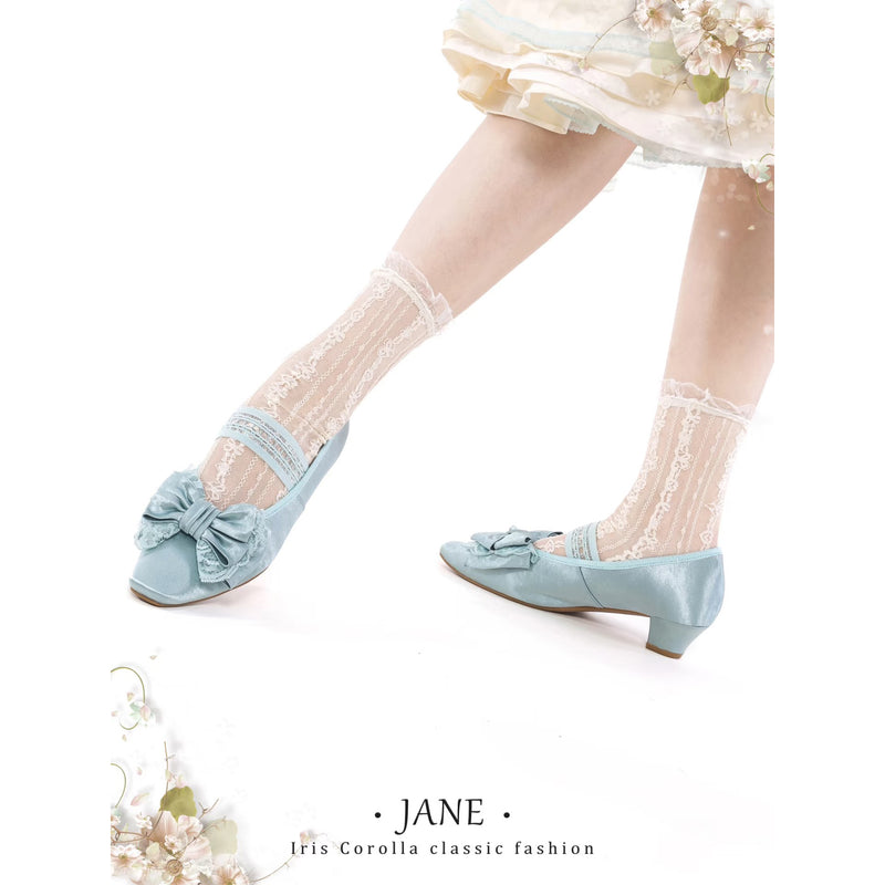 Satin Ribbon Low Heel Pumps - Turquoise[2025年7月上旬-8月上旬発送予定]