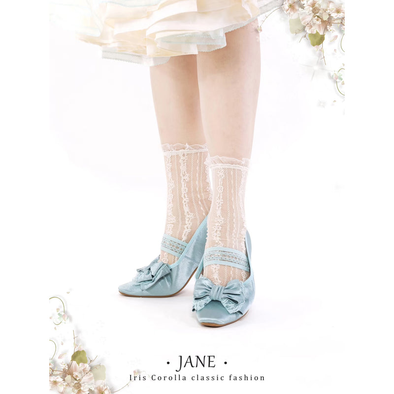 Satin Ribbon Low Heel Pumps - Turquoise[2025年7月上旬-8月上旬発送予定]
