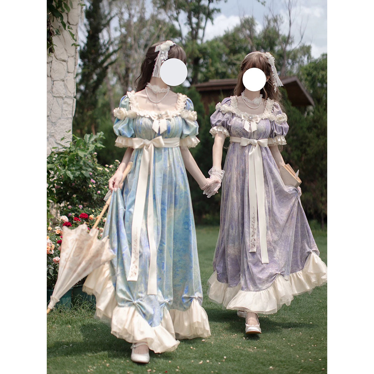 睡蓮の池の油彩画ヴィクトリアンワンピース ロリータ 睡蓮の池の油彩画ヴィクトリアンワンピース ロリータ