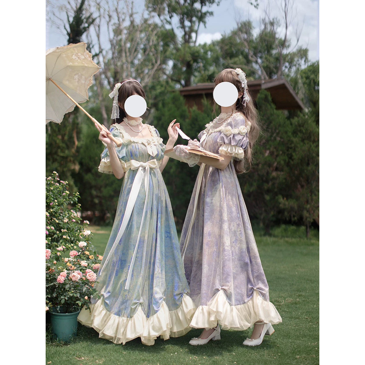 睡蓮の池の油彩画ヴィクトリアンワンピース - Light Purple[2025年10月