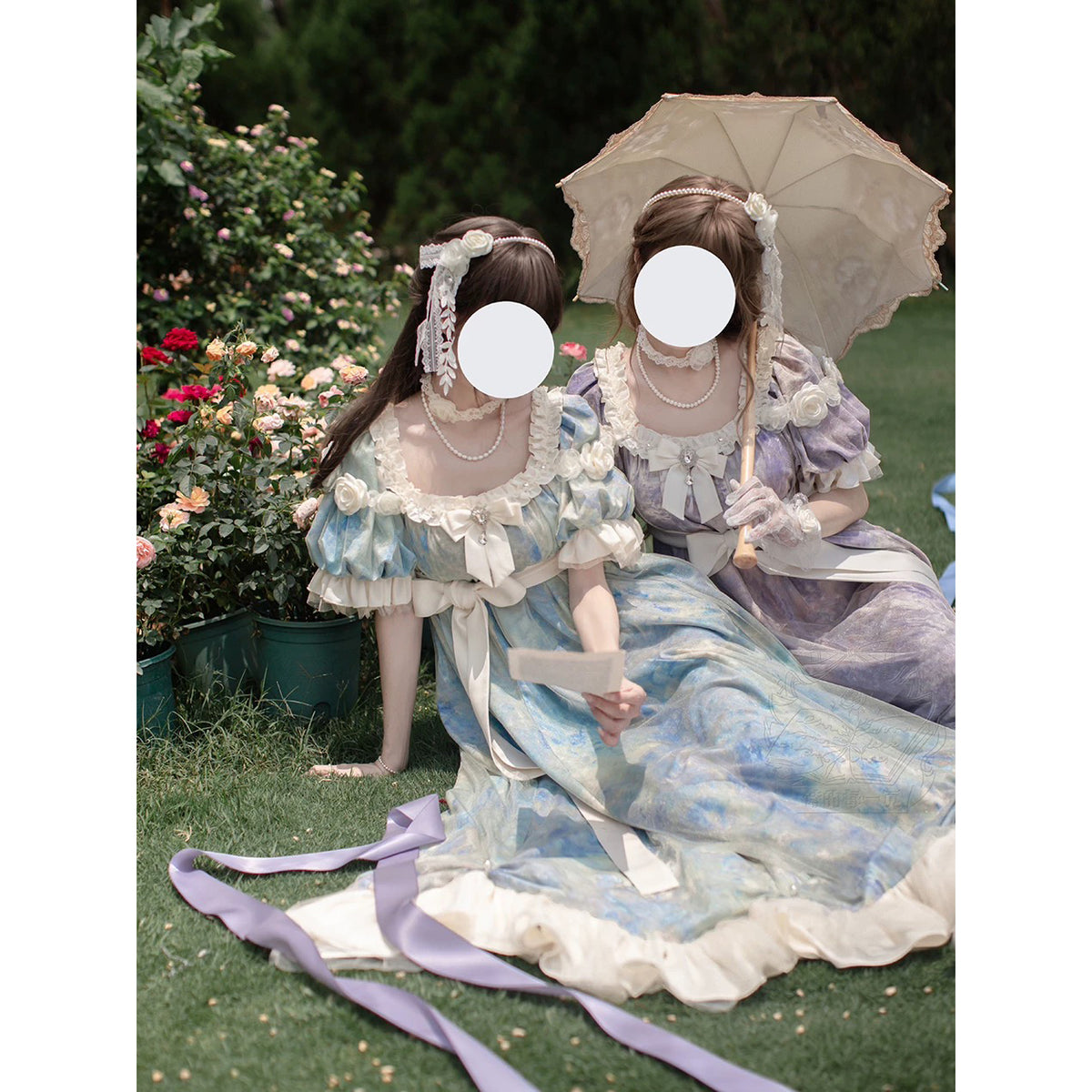 睡蓮の池の油彩画ヴィクトリアンワンピース ロリータ 睡蓮の池の油彩画ヴィクトリアンワンピース - Light Purple[2025