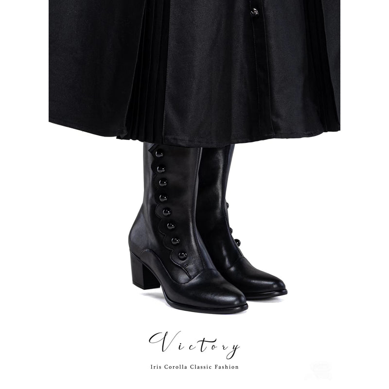 Victorian Round Toe Buttoned Short Boots - Black[2024年11月下旬-12月中旬発送予定]