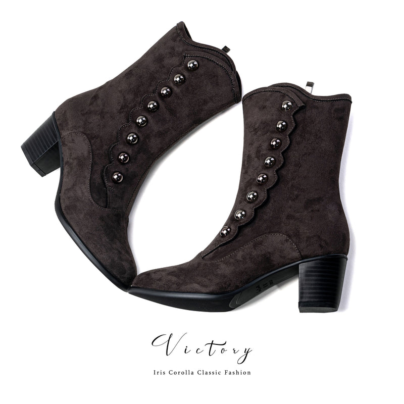 Victorian Round Toe Buttoned Short Boots - Dark Brown[2025年11月上旬-11月下旬発送予定]