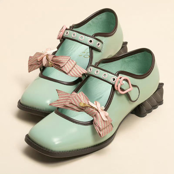 Chocolate Ribbon Mary Jane Pumps - Mint Green[2025年8月上旬-8月下旬発送予定]