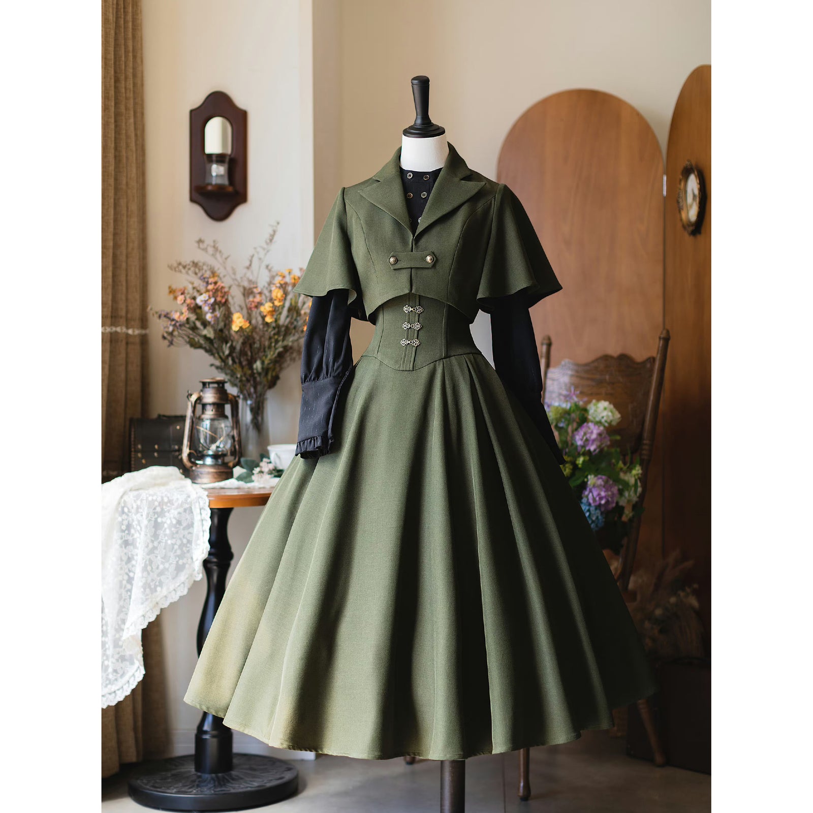 【希少】vintage 40s イタリア製 襟ボアジャケットブルゾン グリーン 希少】vintage 40s イタリア製 襟ボアジャケットブルゾン グリーン