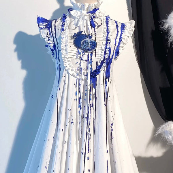 青藍の柘榴の刺繍アクセサリー[2025年10月下旬-11月中旬発送予定]