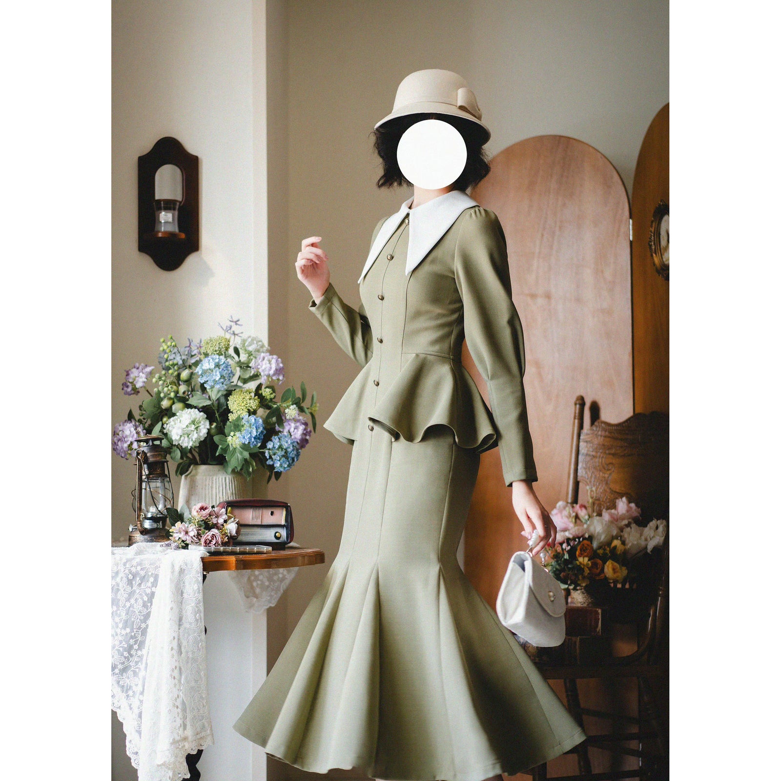 銀幕女優のクラシカルワンピース - Moss Green – ManusMachina