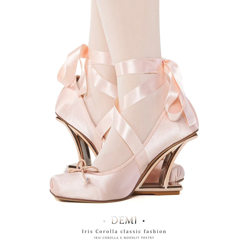 Demi Pointe High Heel Pumps (Lace-up) - Champagne Pink / Rose Gold Heel[2025年11月中旬-12月上旬発送予定]