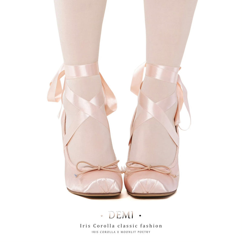 Demi Pointe High Heel Pumps (Lace-up) - Champagne Pink / Rose Gold Heel[2025年11月中旬-12月上旬発送予定]