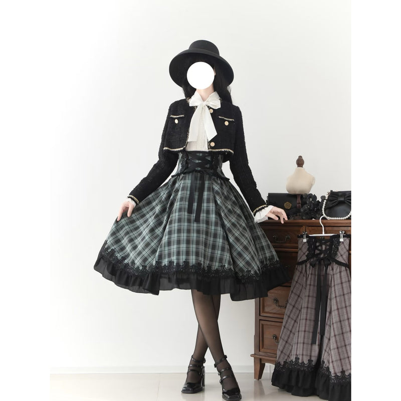 灰緑の格子柄コルセットスカート[2026年3月下旬-4月下旬発送予定]