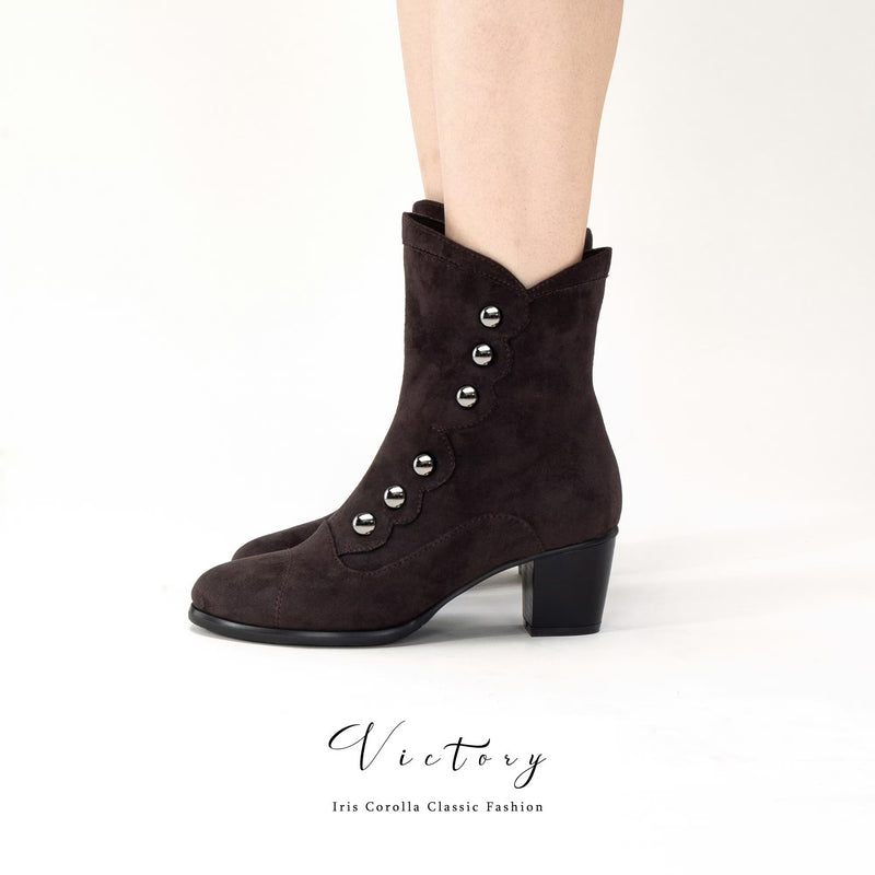 Victorian Round Toe Buttoned Short Boots - Dark Brown[2025年11月上旬-11月下旬発送予定]