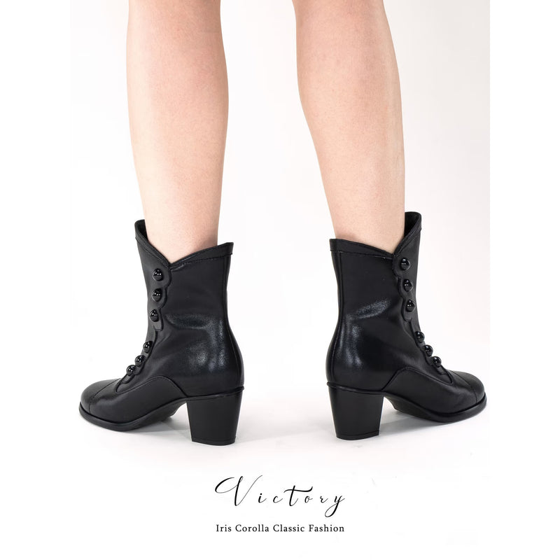 Victorian Round Toe Buttoned Short Boots - Black[2025年11月上旬-11月下旬発送予定]