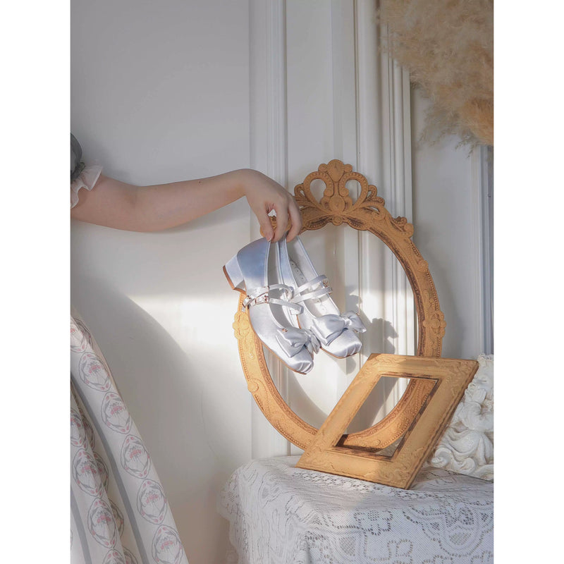 Square-toe Satin Ribbon Ballet Shoes - Mist Blue[2025年11月上旬-12月上旬発送予定]