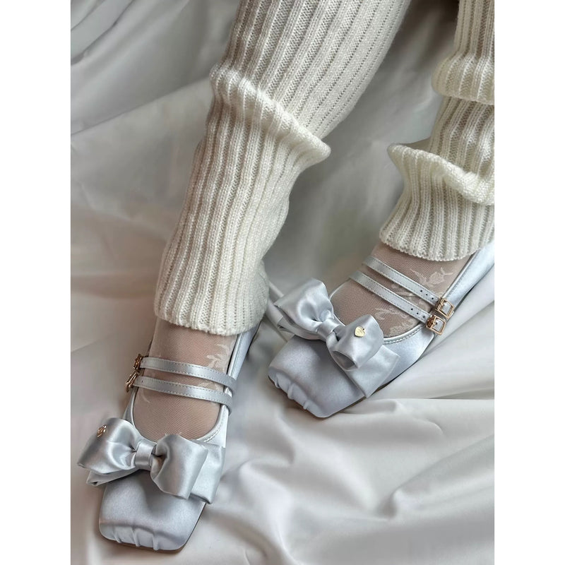 Square-toe Satin Ribbon Ballet Shoes - Mist Blue[2025年11月上旬-12月上旬発送予定]