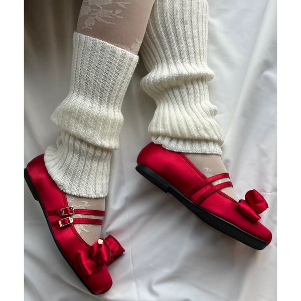 Square-toe Satin Ribbon Ballet Shoes - Bright Red[2025年11月上旬-12月上旬発送予定]