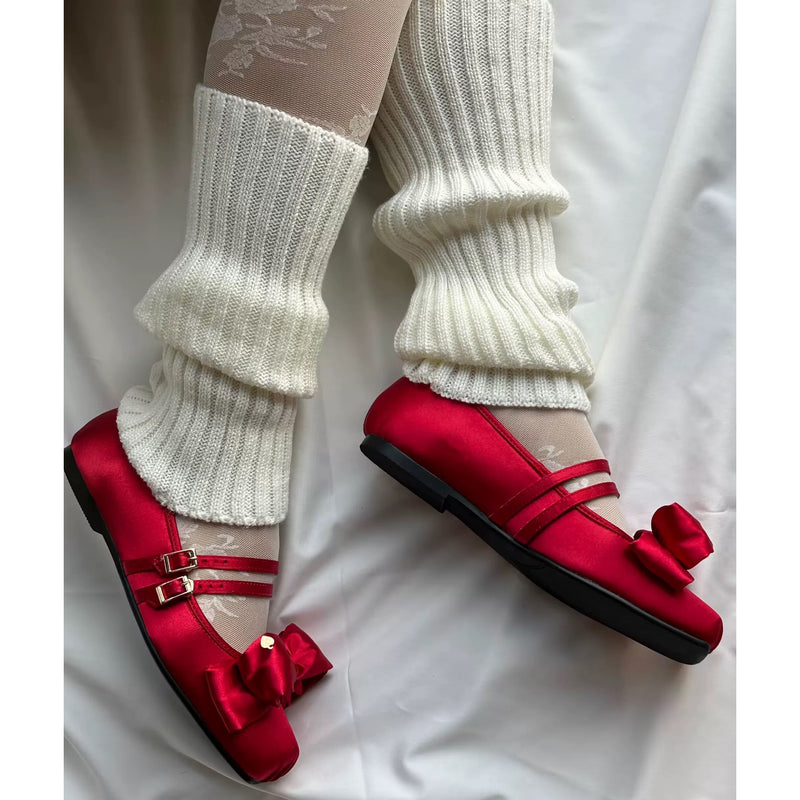 Square-toe Satin Ribbon Ballet Shoes - Bright Red[2025年11月上旬-12月上旬発送予定]