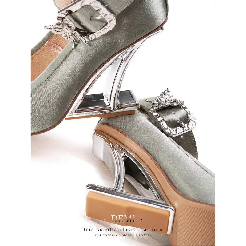 Demi Pointe High Heel Pumps (Double Ankle Strap) - Gray Green / Silver Heel[2025年11月中旬-12月上旬発送予定]