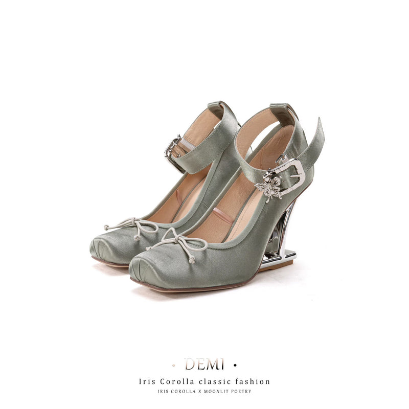 Demi Pointe High Heel Pumps (Double Ankle Strap) - Gray Green / Silver Heel[2025年11月中旬-12月上旬発送予定]