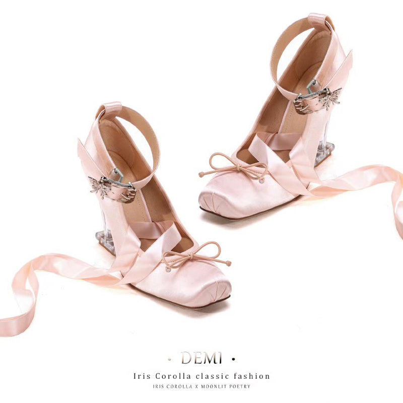 Demi Pointe High Heel Pumps (Double Ankle Strap) - Champagne Pink / Clear Heel[2025年11月中旬-12月上旬発送予定]