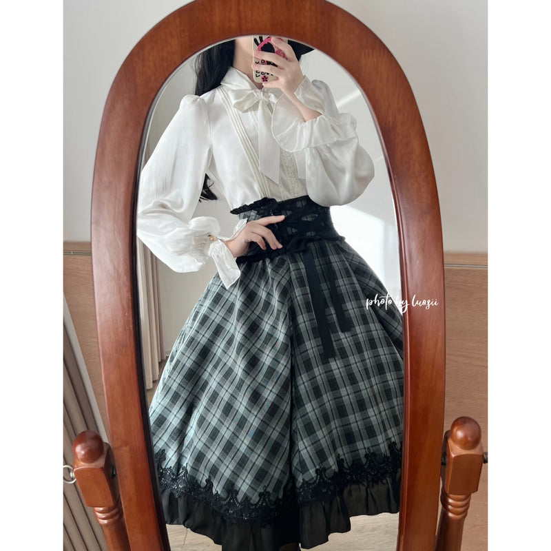 灰緑の格子柄コルセットスカート[2026年3月下旬-4月下旬発送予定]